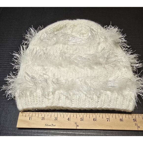Pearl White Women's Warm Furry Slouchy Stocking Cap Hat Long Eyelash Yarn, NEW - Picture 11 of 15